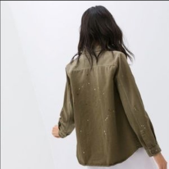 Zara Olive Green Paint Splatter Over Shirt - Picture 4 of 8